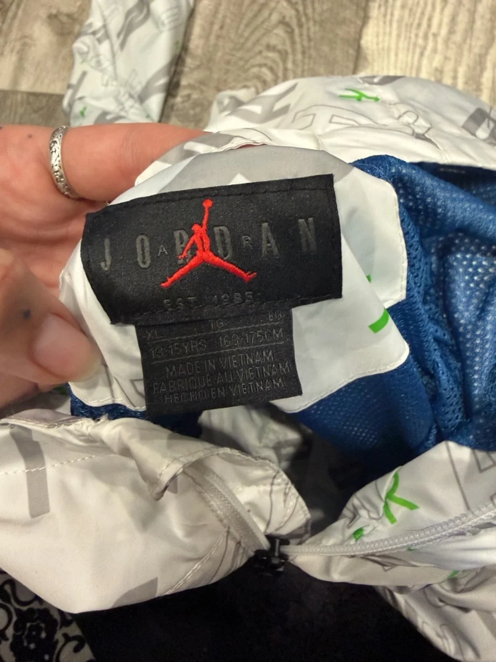 Jordan White/Blue Jacket with Red Jumpman Logo